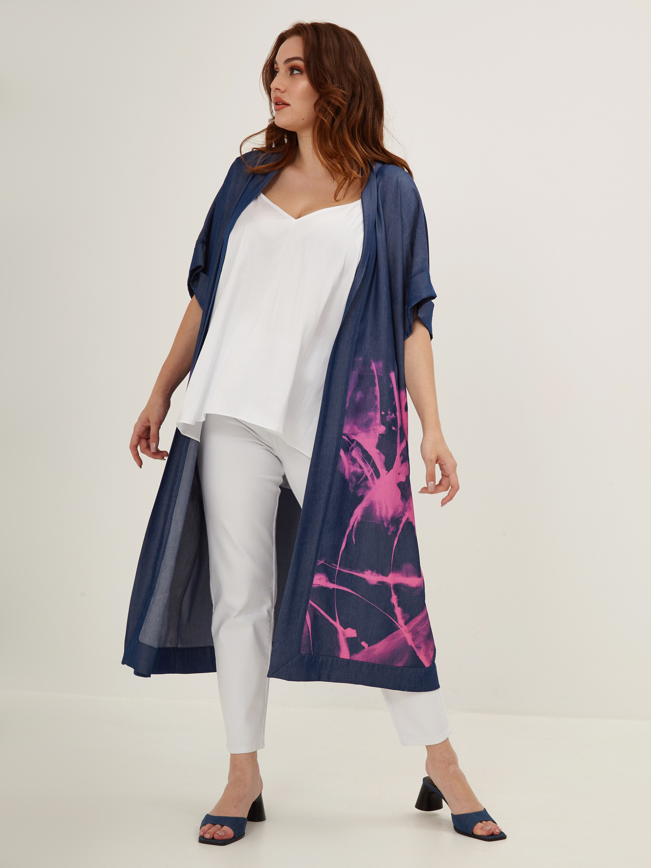Mat fashion kimono denim look opdruk Mat fashion kimono denim look opdruk